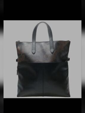 Coach Black Leather Laptop Tote with Dark Camo Panel
